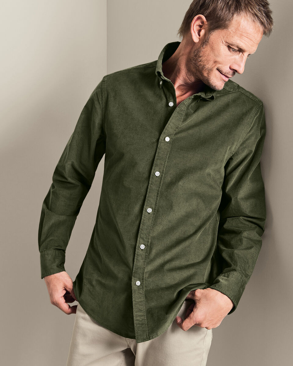 Corduroy Stretch Shirt - Olive Green