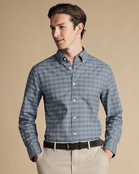 Button-Down Collar Stretch Washed Oxford Gingham Shirt - Flint Grey