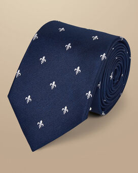 Cravate classique en soie anti-taches à fleurs de lys - Bleu marine
