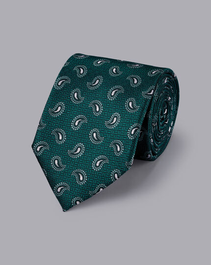 Stain Resistant Paisley Silk Tie - Teal Green