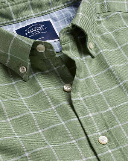 Bügelfreies Twill-Hemd mit Button-down-Kragen und Windowpane-Karos - Grün