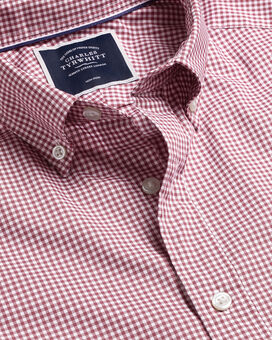 Button-Down Collar Non-Iron Stretch Mini Gingham Check Shirt - Cherry Pink