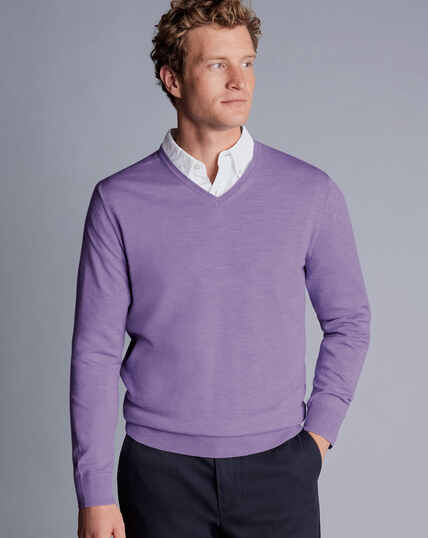 Merino V-Neck Sweater - Lavender Purple