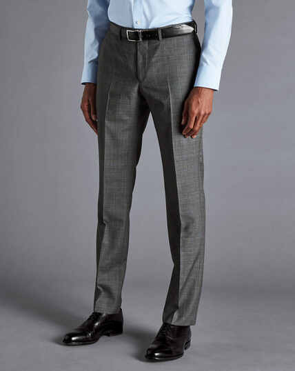 Italian Luxury Prince of Wales Check Suit Pants - Grey