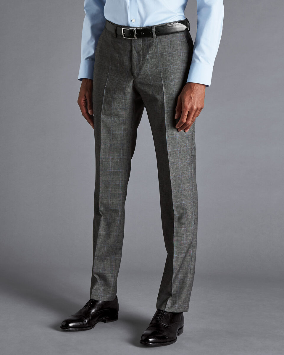 Italian Luxury Prince of Wales Check Suit Pants - Grey | Charles Tyrwhitt