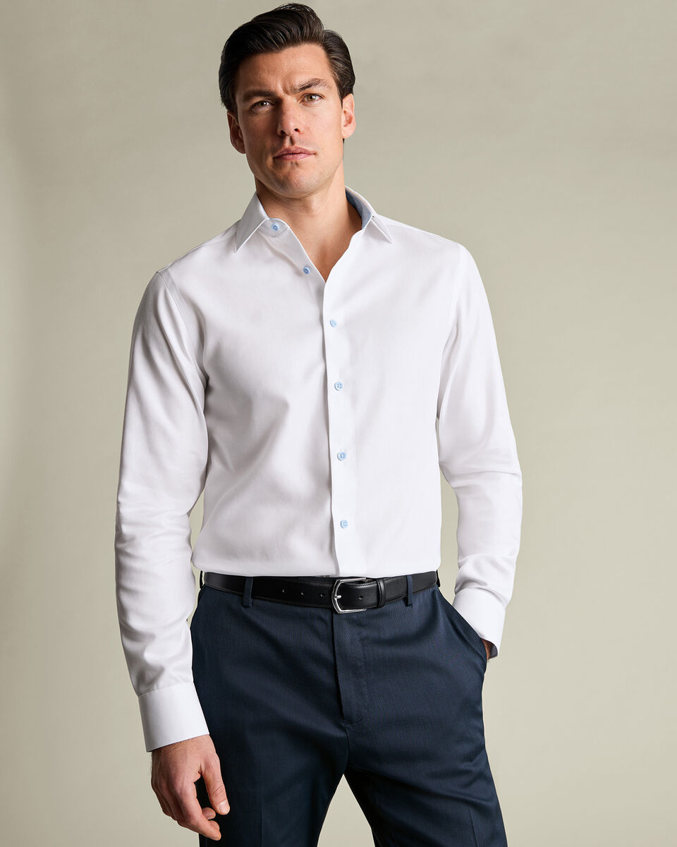 Non-Iron Stretch Printed Trim Shirt &ndash; White