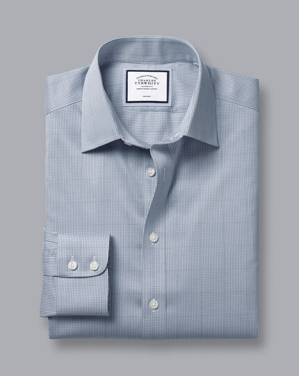 Bügelfreies Twill-Hemd mit Mini-Hahnentrittmuster - Stahlblau