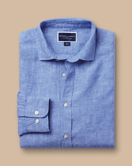 Pure Linen Shirt - Cobalt Blue | Charles Tyrwhitt