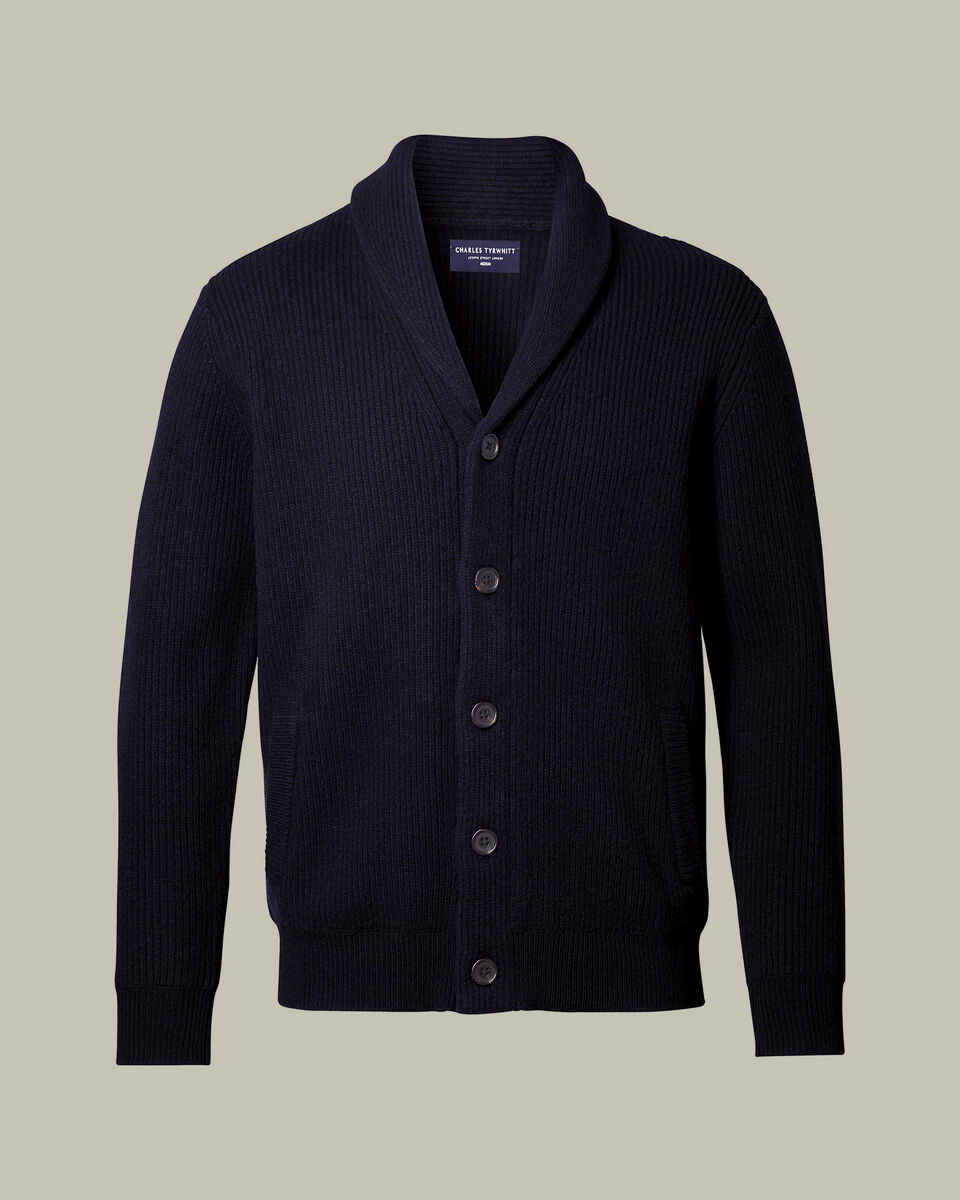 Grof Gesneden Vest Van Pure Merinowol Met Sjaalkraag - Marineblauw