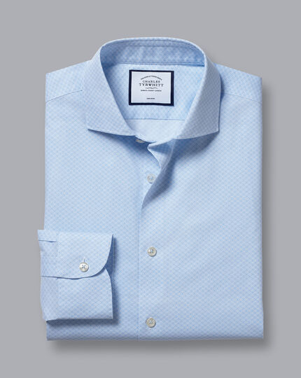 Semi-Cutaway Collar Non-Iron Poplin Geometric Print Shirt - Sky Blue