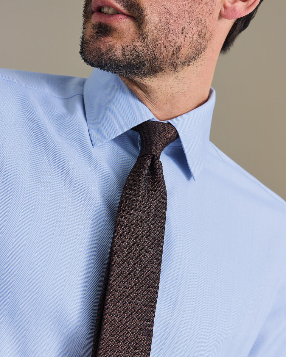 Non-Iron Herringbone Shirt - Sky Blue