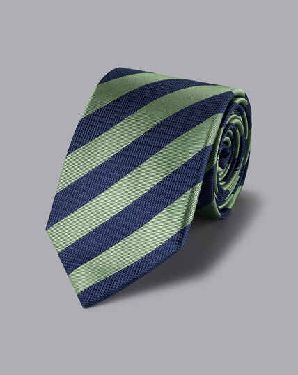 Silk Stripe Classic Tie - Green & Navy