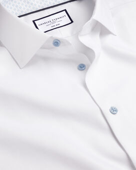 Semi-Cutaway Non-Iron Collar Twill Shirt with Printed Trim - White