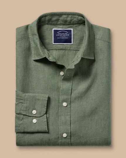 Pure Linen Shirt - Olive Green