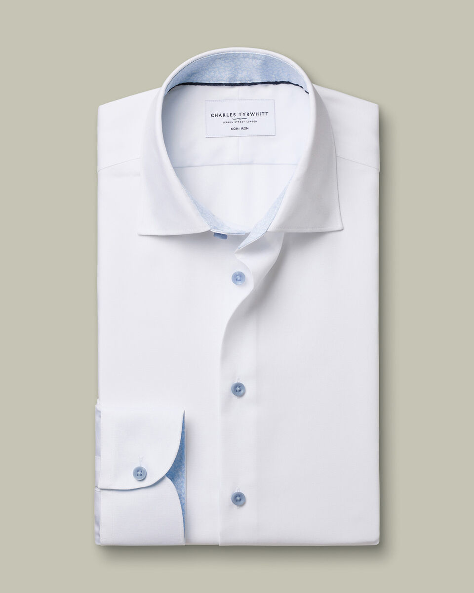 Non-Iron Stretch Printed Trim Shirt &ndash; White