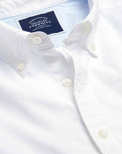 Button-Down Collar Washed Oxford Shirt With Pocket - White