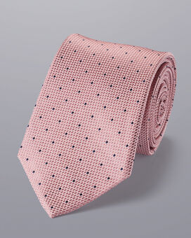 Schmutzabweisende Krawatte aus Seide mit Punkten - Rosa & Marineblau