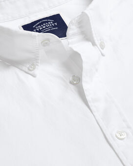 Button-Down Collar Washed Oxford Short Sleeve Shirt - White