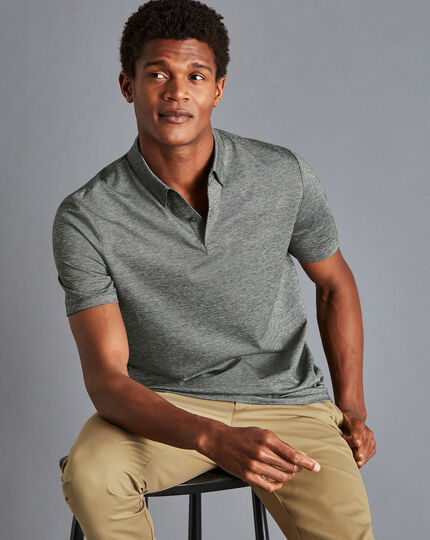 Mercerized Cotton Jacquard Polo - Forest Green