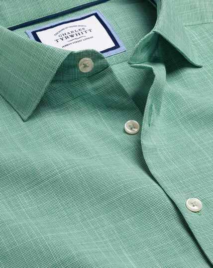 Business Casual Collar Cotton Slub Shirt - Green