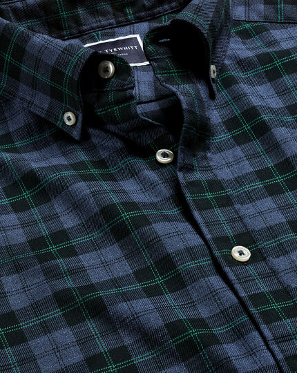 Button-Down Collar Non-Iron Twill Overcheck Shirt - Green