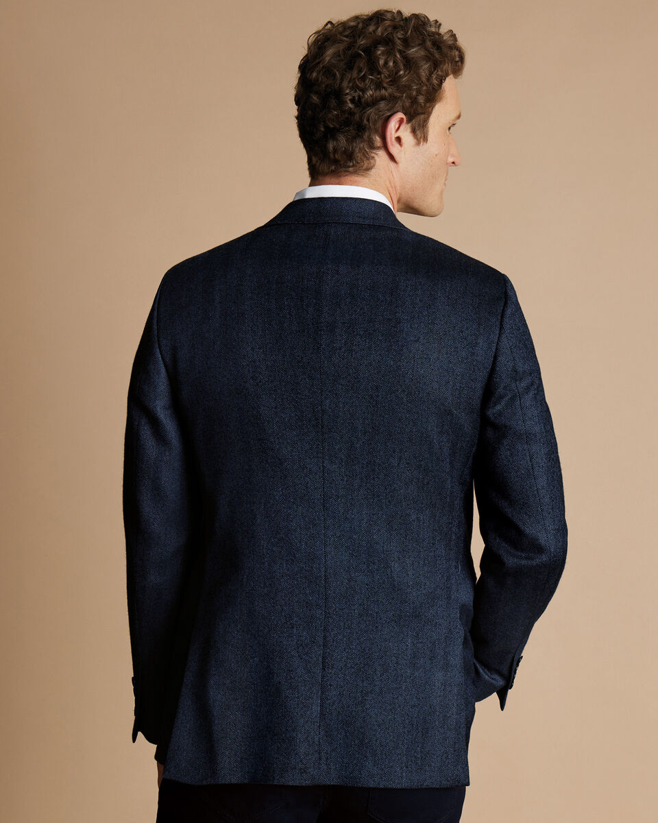 Herringbone Wool Texture Jacket - Denim Blue | Charles Tyrwhitt