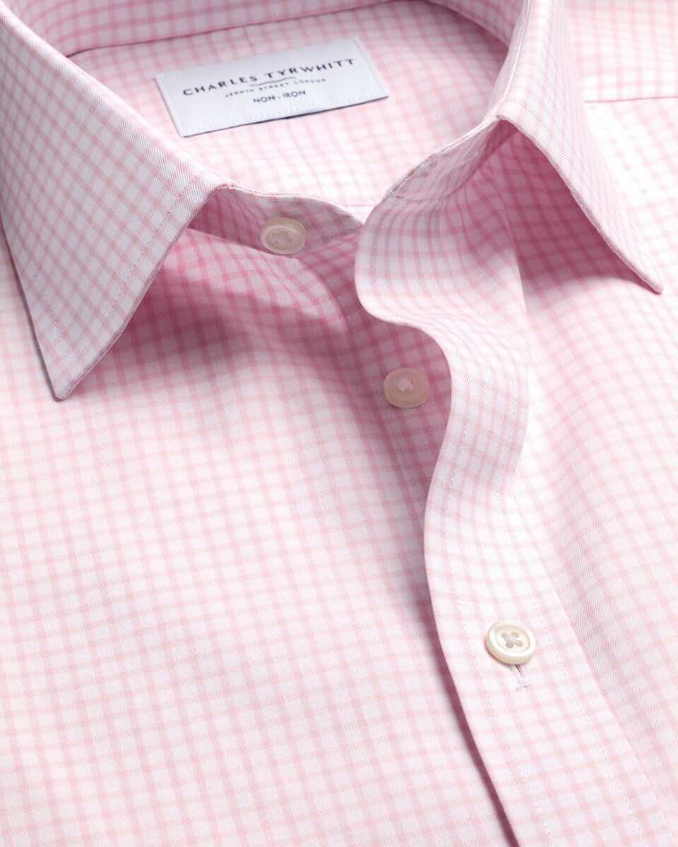 Non-Iron Twill Grid Check Shirt - Pink