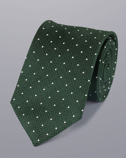 Stain Resistant Spot Silk Tie - Dark Green & Silver Grey