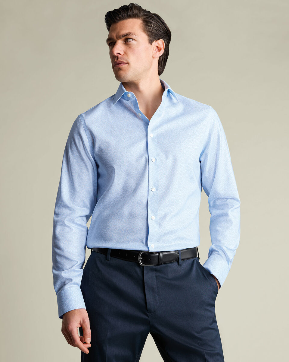 Non-Iron Stretch Print Shirt - Sky Blue