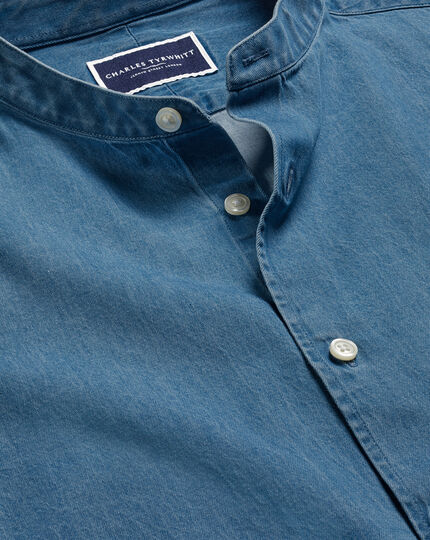 Collarless Denim Shirt - Ocean Blue