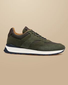 Suede and Textile Trainers - Olive Green