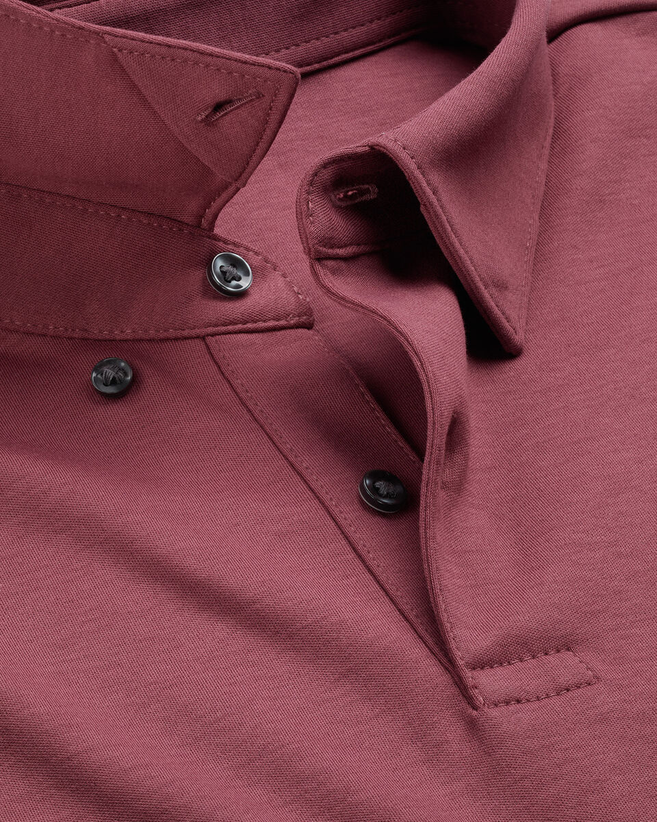 Long Sleeve Smart Cotton Polo - Dark Pink