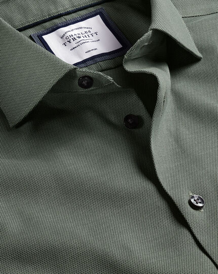 Semi-Cutaway Collar Non-Iron Stretch Texture Shirt - Olive Green