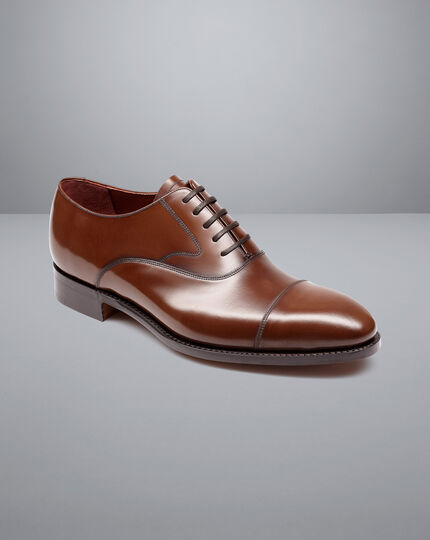 Made in England High-Shine Leather Oxford Shoes - Dark Tan