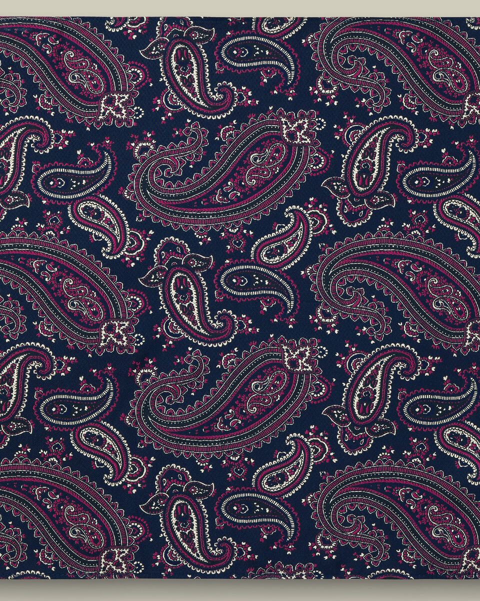 Silk Paisley Pocket Square - Ink Blue & Dark Pink