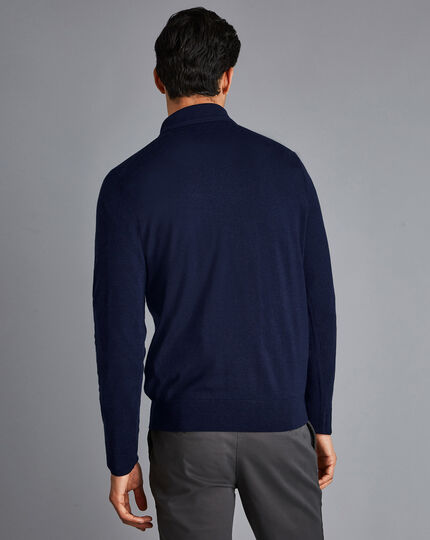 Merino Zip Neck Polo Sweater - Navy