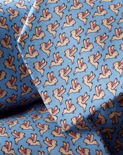 Krawatte aus Seide mit Wenn-Schweine-fliegen-könnten-Motiv - Himmelblau