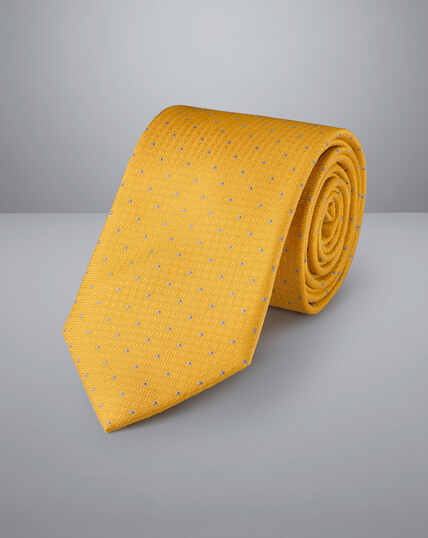 Schmutzabweisende Krawatte aus Seide mit Punkten - Sonnenblumengelb