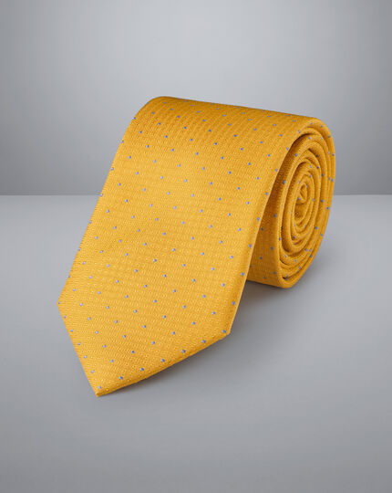 Stain Resistant Polka Dot Silk Tie - Sunflower Yellow