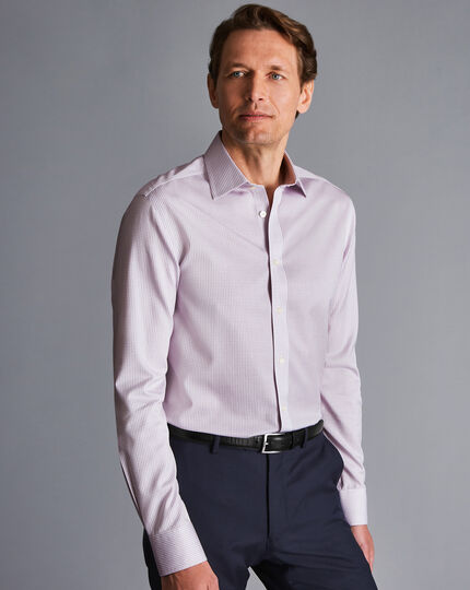 Bügelfreies Twill-Hemd mit Minikaros - Violett