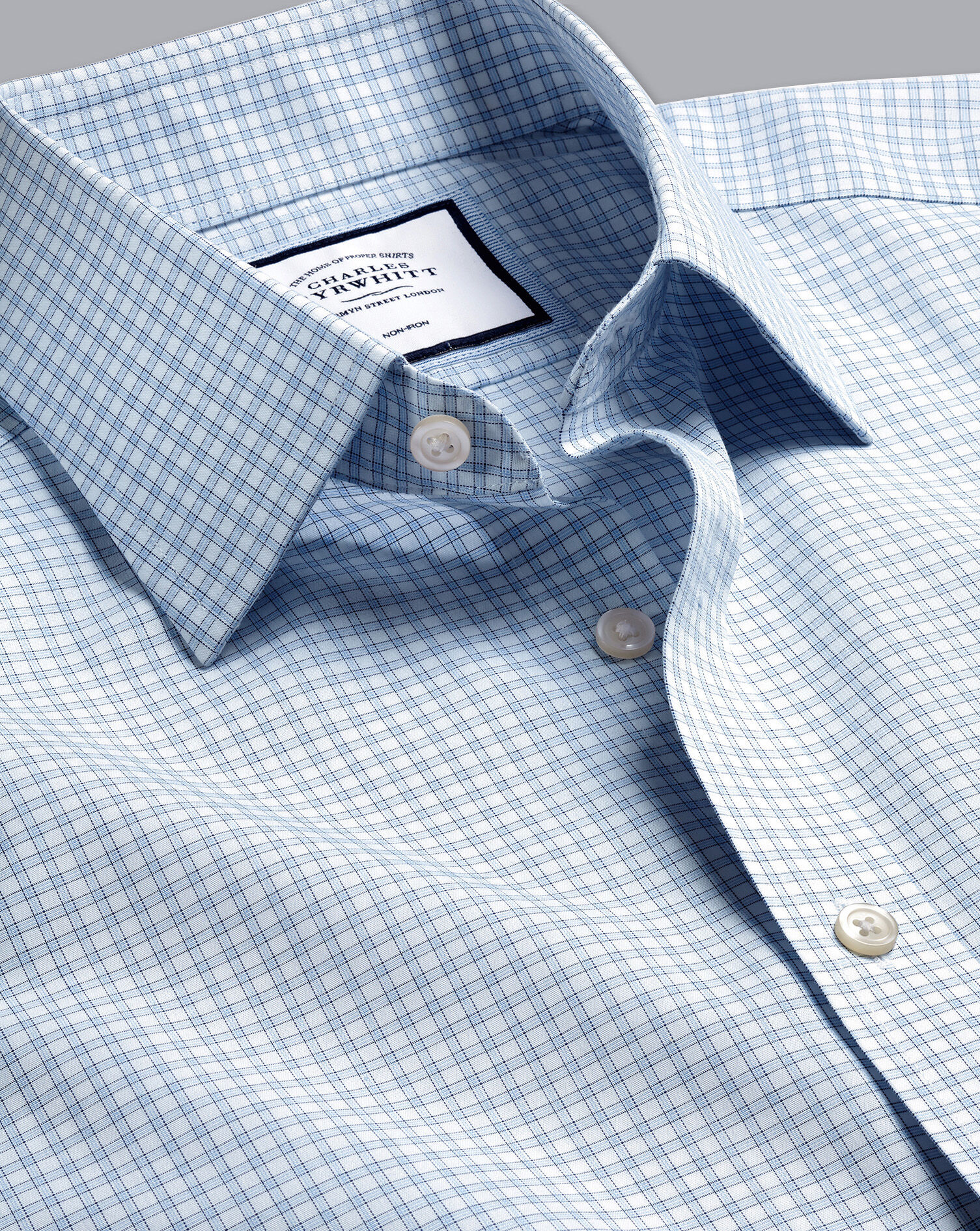 Non-Iron Poplin Fine Check Shirt - Sky 