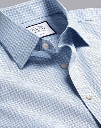 Bügelfreies Popeline-Hemd mit feinen Karos - Himmelblau
