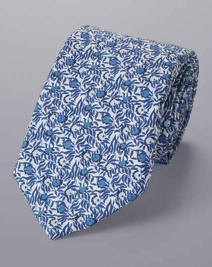 Made With Liberty Fabric Berry Print Cotton Tie - Indigo Blue