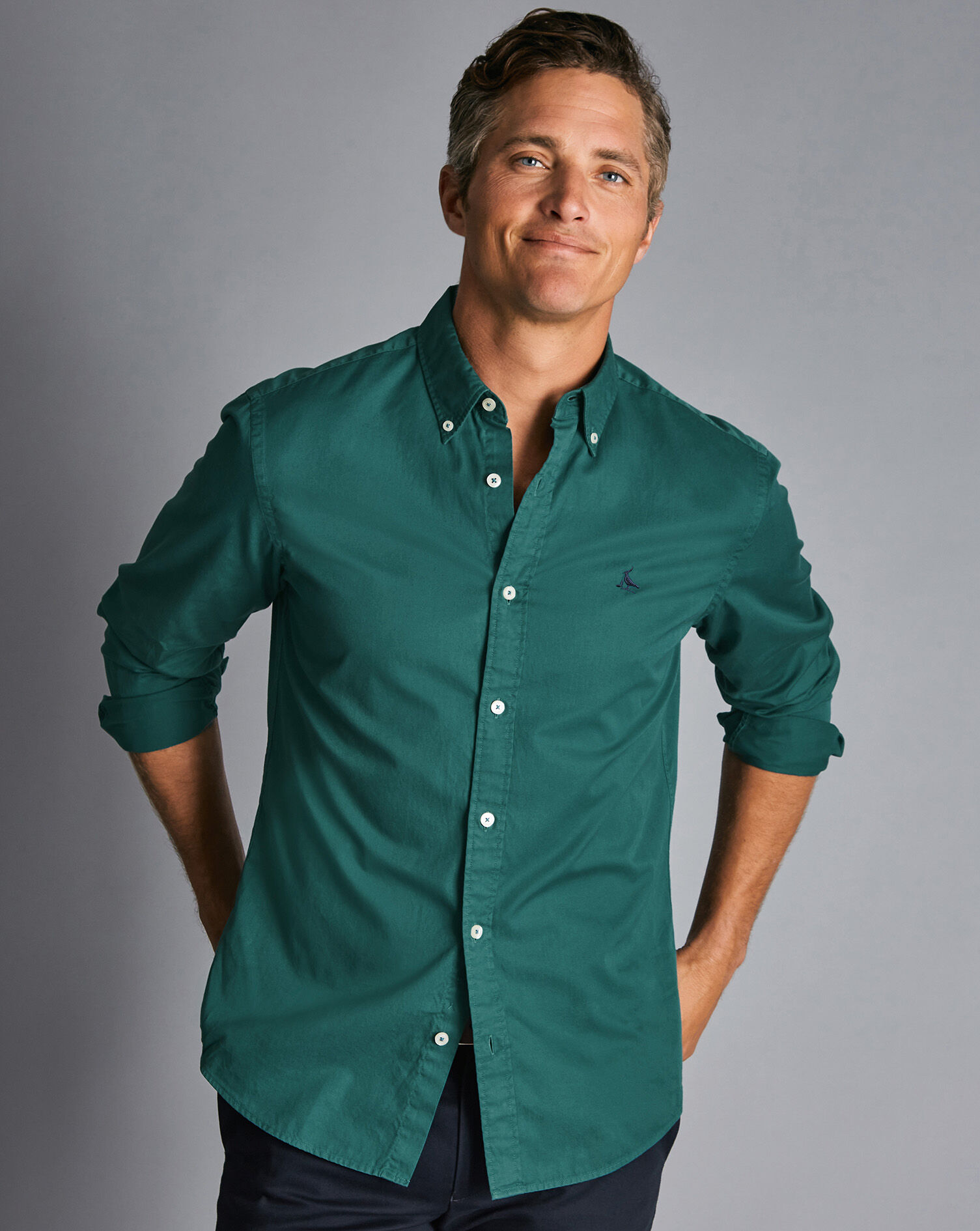 Garment-Dyed Fine Twill Shirt - Teal 