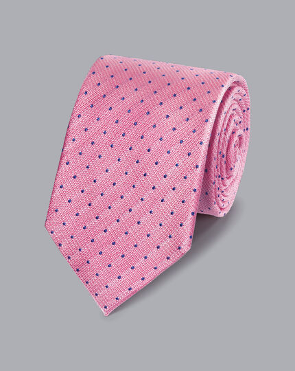 Stain Resistant Silk Textured Spot Tie - Pink & Blue