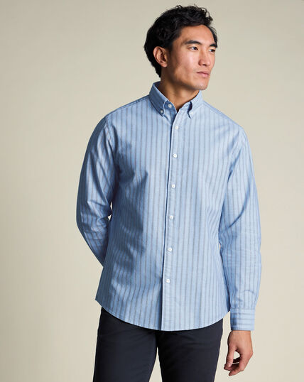 Button-Down Stretch Washed Oxford Stripe Shirt – Blue