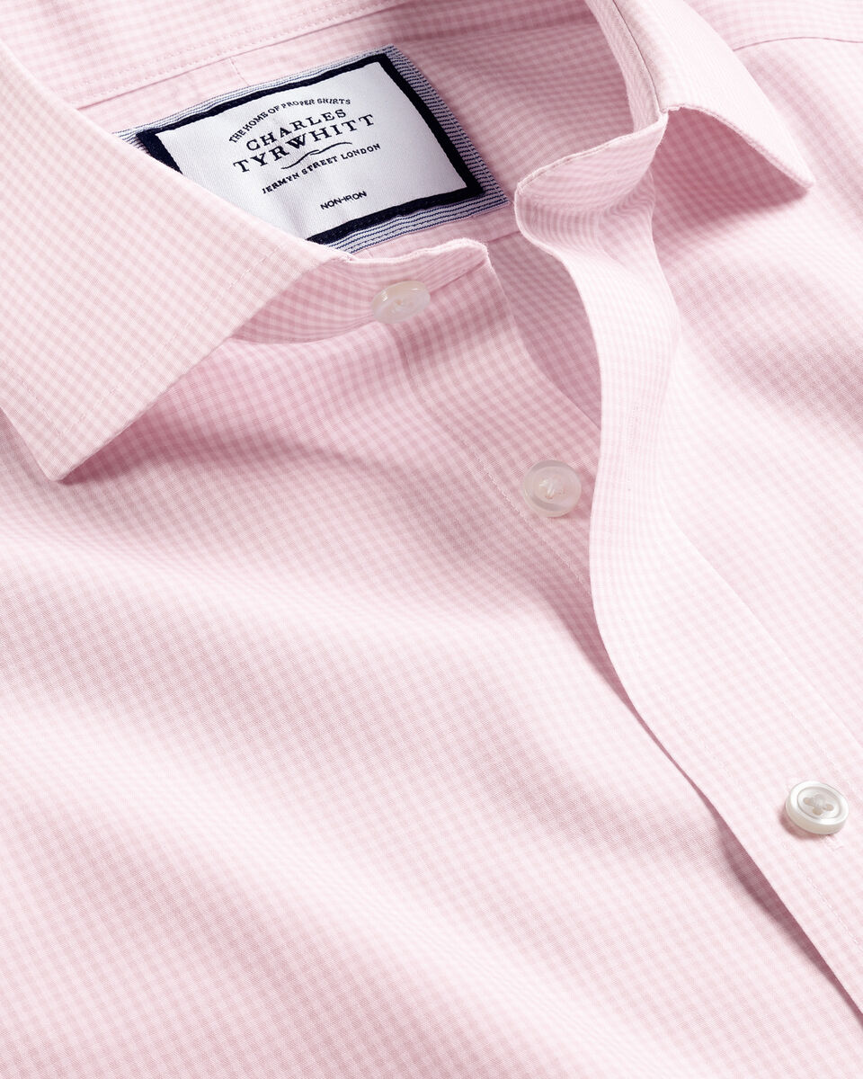 Spread Collar Non-Iron Mini Gingham Check Shirt - Light Pink | Charles ...