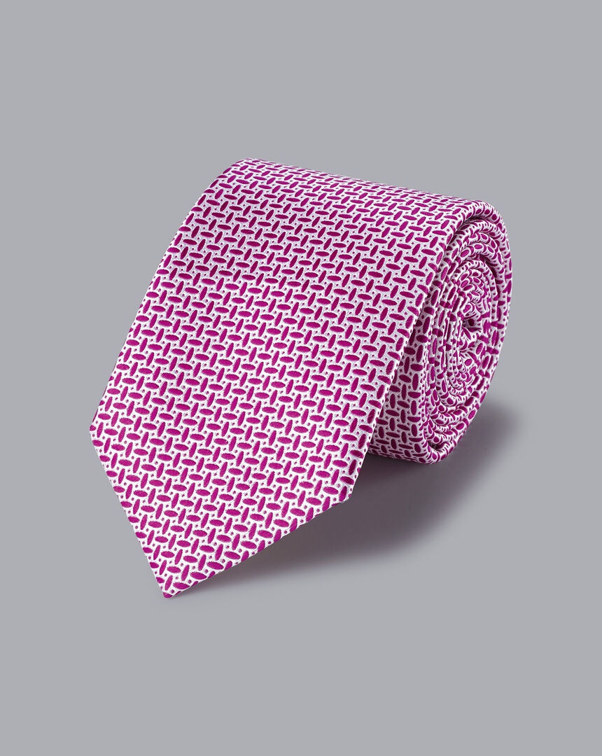 Stain Resistant Silk Oval Print Tie - Berry & White