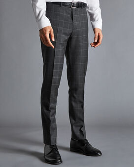 Windowpane Check Suit Trousers - Grey