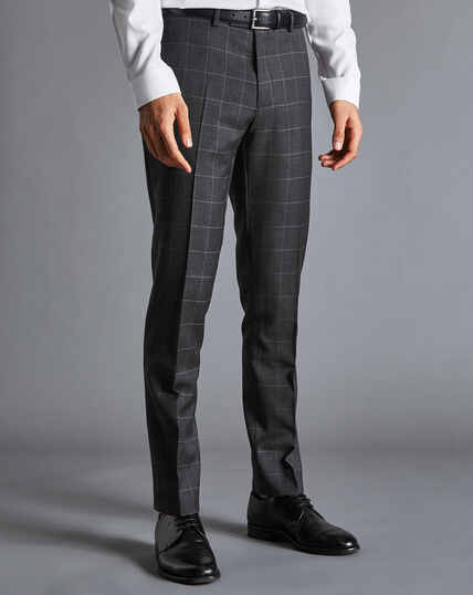 Windowpane Check Suit Trousers - Charcoal Grey